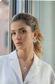 Statement Silver Dome Earrings with Opal