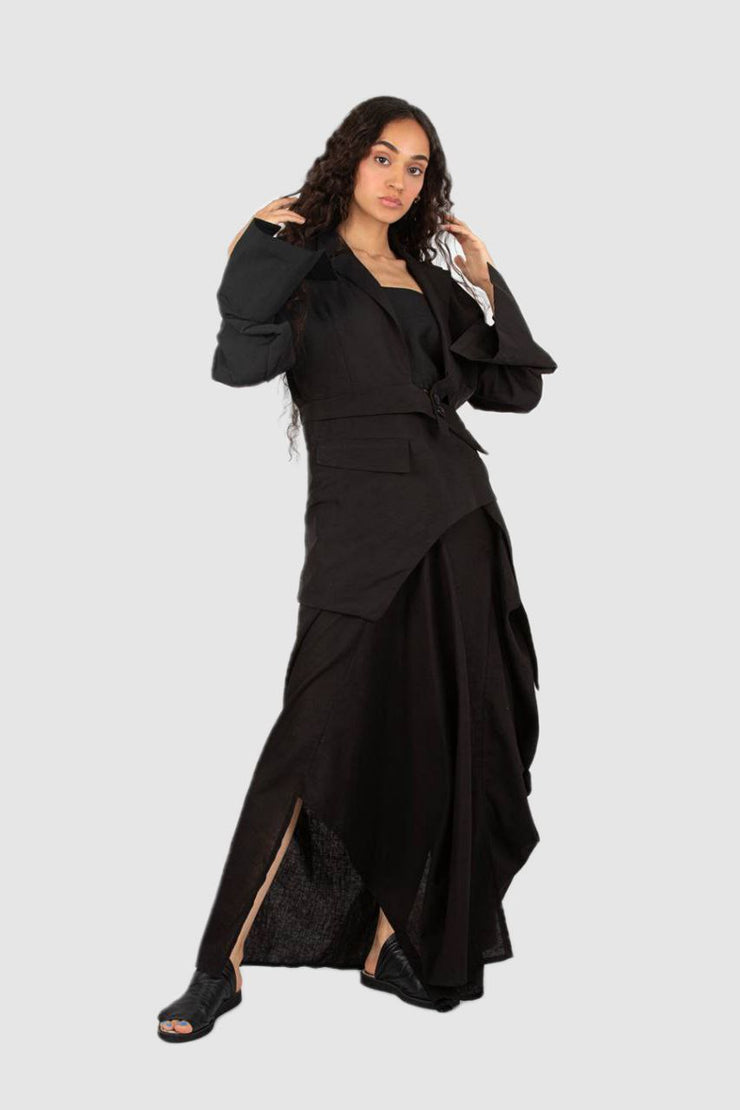 Coat black linen