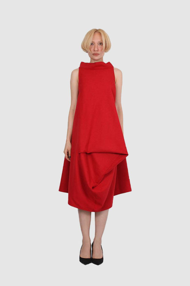 Red Midi Wool Dress