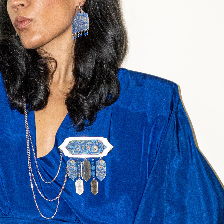 Blue Vaqar Earring & Brooch