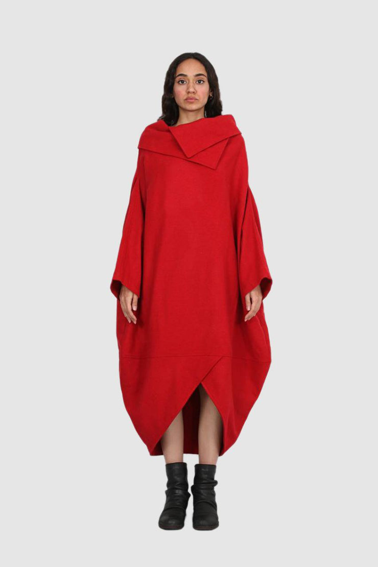 Red wool dress Long