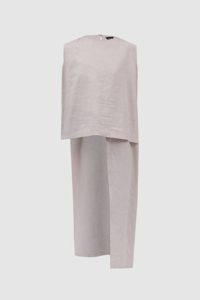 Beige Layered Linen Asymmetrical Top