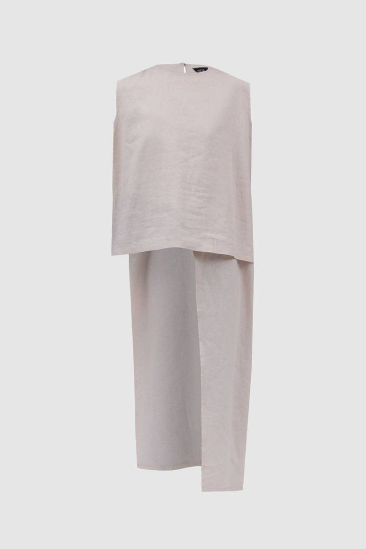 Beige Layered Linen Asymmetrical Top