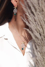 Sterling Silver Dangle Bird Earrings with Green Agate