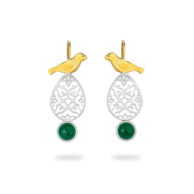 Sterling Silver Dangle Bird Earrings with Green Agate