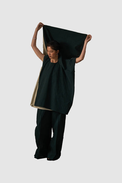 Green CUO Asymmetric Doubled Contrast Top