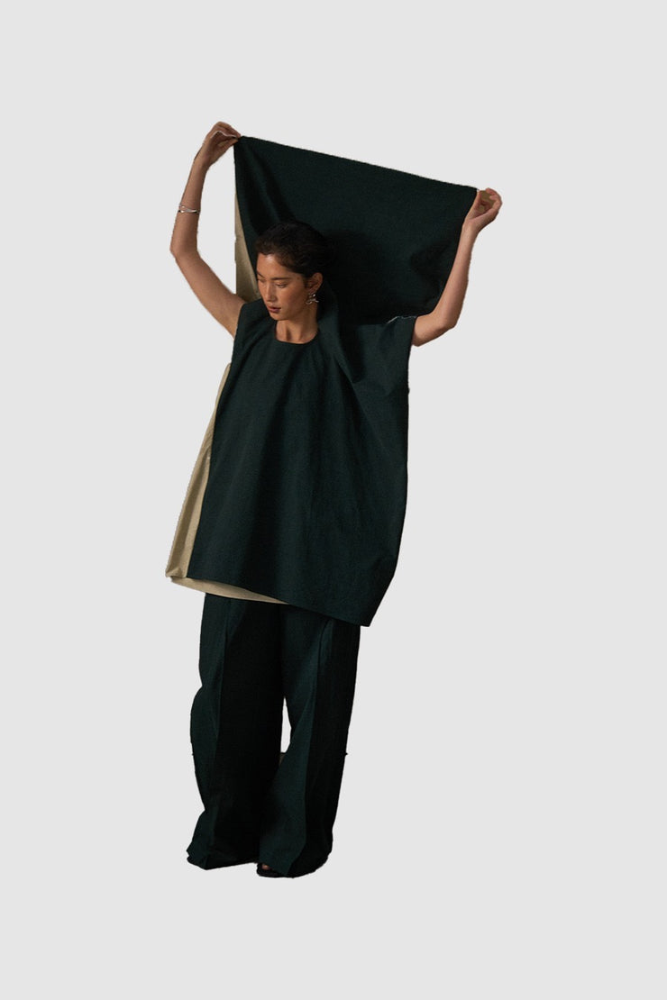 Green CUO Asymmetric Doubled Contrast Top
