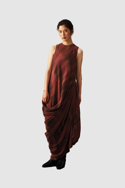 Tie Dye XU Substractive Draped Silk Dress