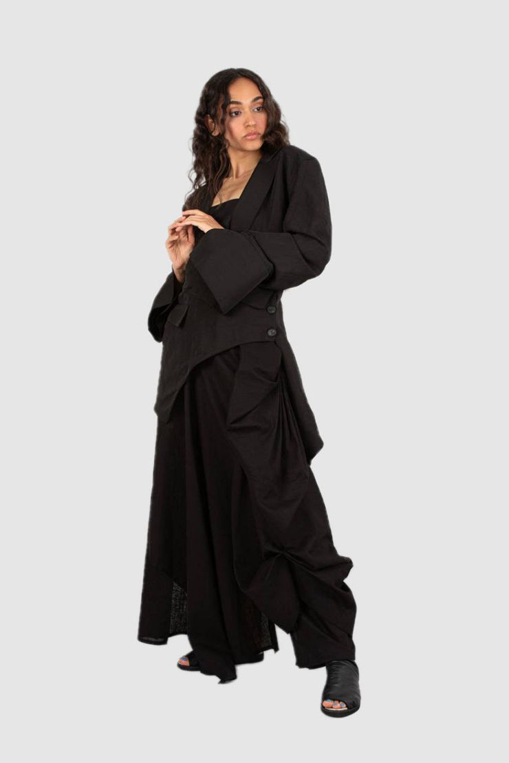 Coat black linen