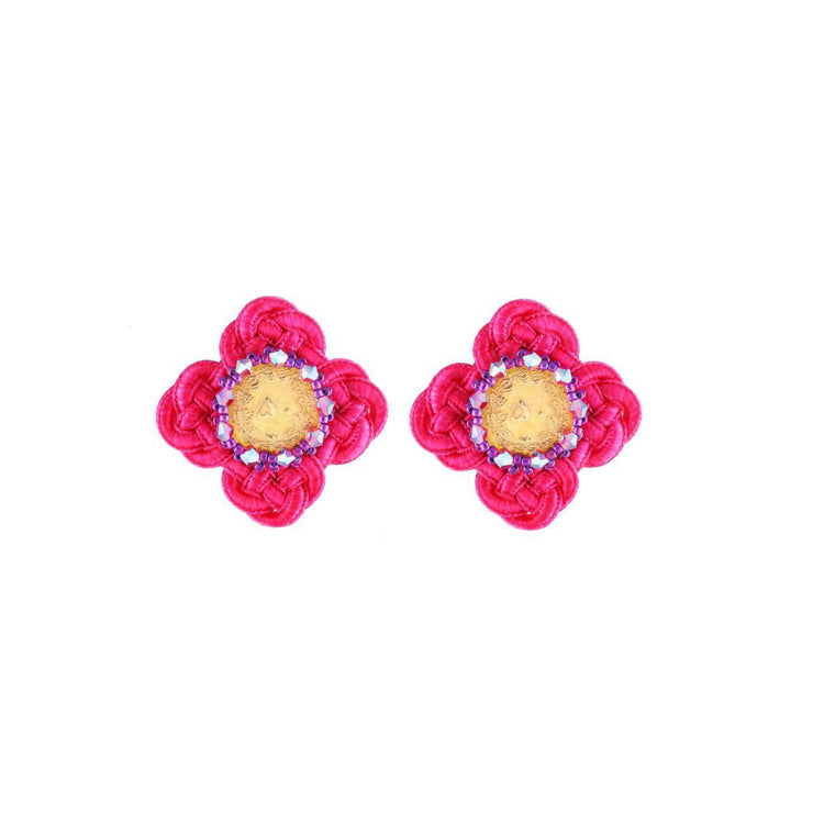 Pink Flower Cord Earrings