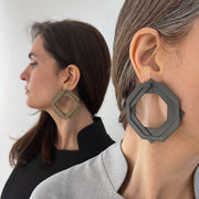 Carbon Layer Asymmetrical Bronze Earring