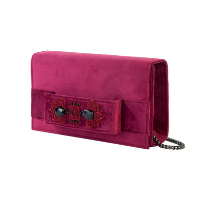 Red Velvet Classic Clutch with Sermeh Embroidery& handle