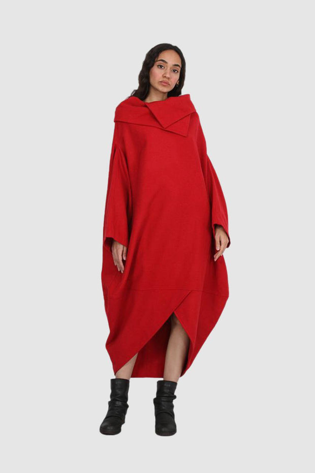 Red wool dress Long