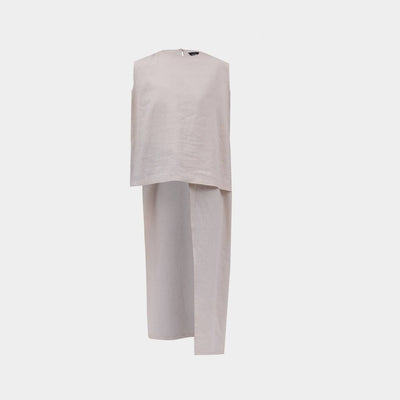 Beige Layered Linen Asymmetrical Top