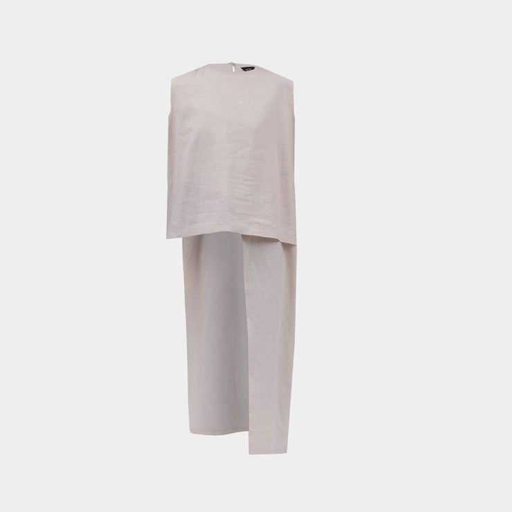Beige Layered Linen Asymmetrical Top