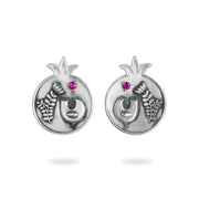 Silver Pomegranate Earrings with Bird and Flower