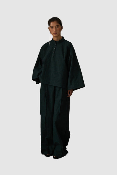 Green YINGCHANG Buttoned Pleated Pants