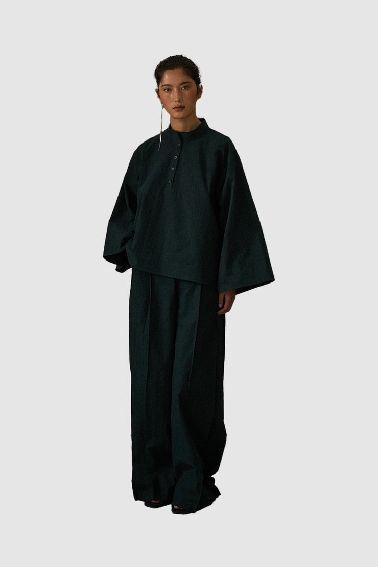 Green YINGCHANG Buttoned Pleated Pants