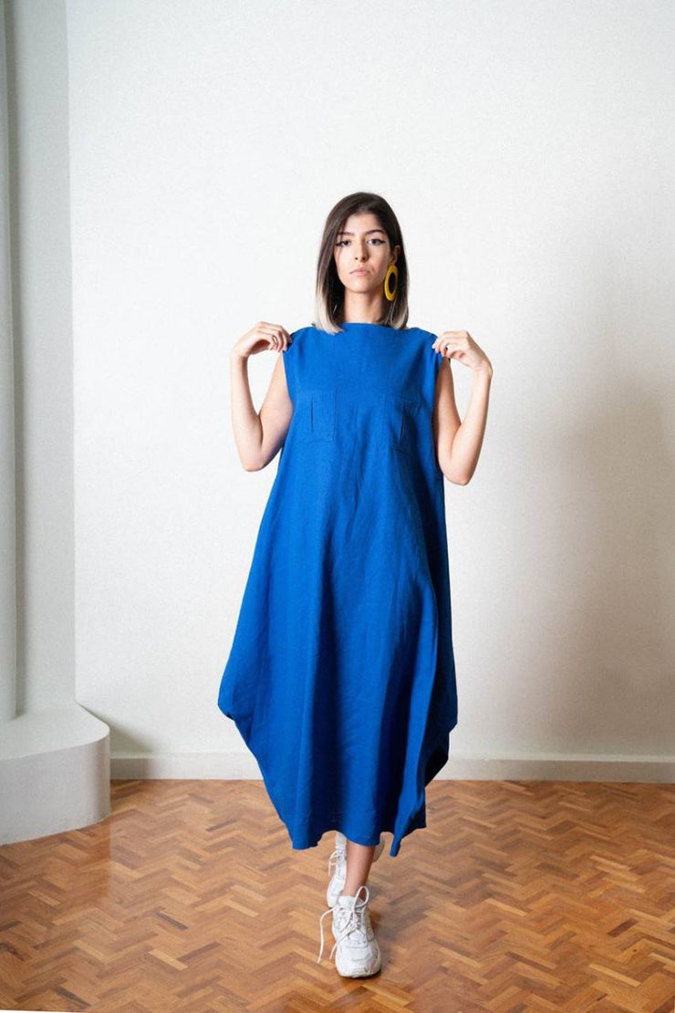 Blue Diamond Linen Dress