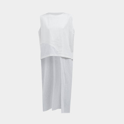 White Layered Linen Asymmetrical Top