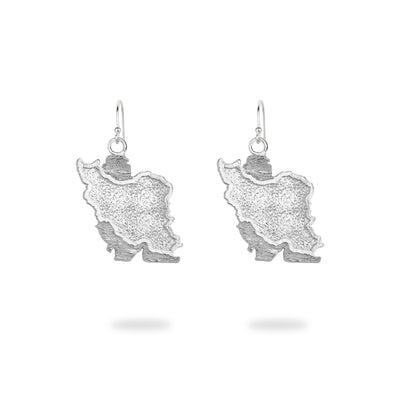 Silver Iran Map Dangling Earrings