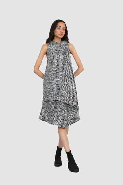 Fluid geometry wool dress