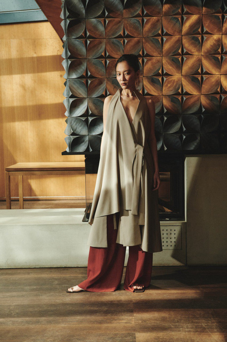 Grey Beige Elongated Vest