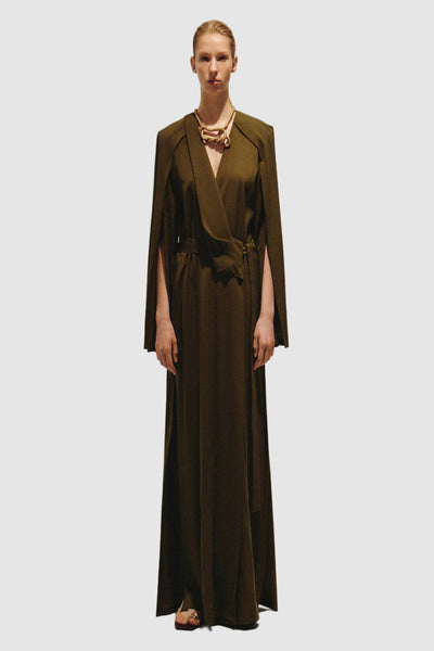 Green Khaki Dress with Designer Sleeves