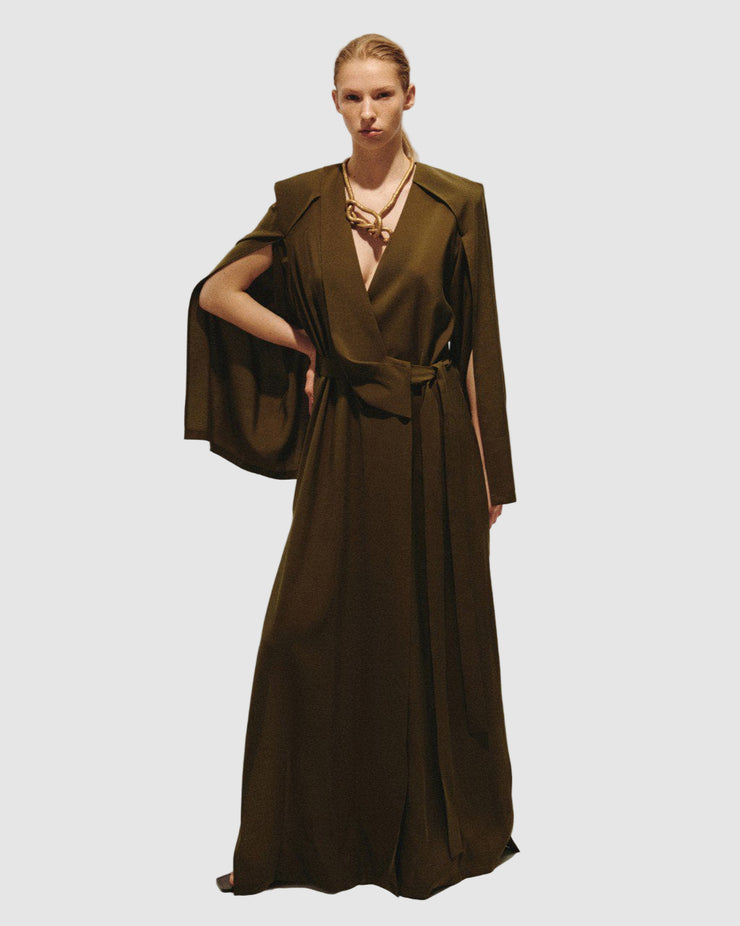 Green Khaki Dress with Designer Sleeves