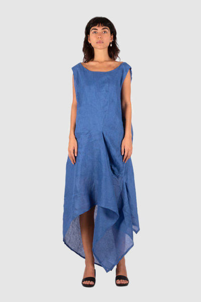 Blue Linen Mesh Dress