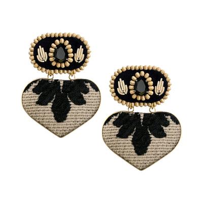 Black & Beige Hearts Earrings