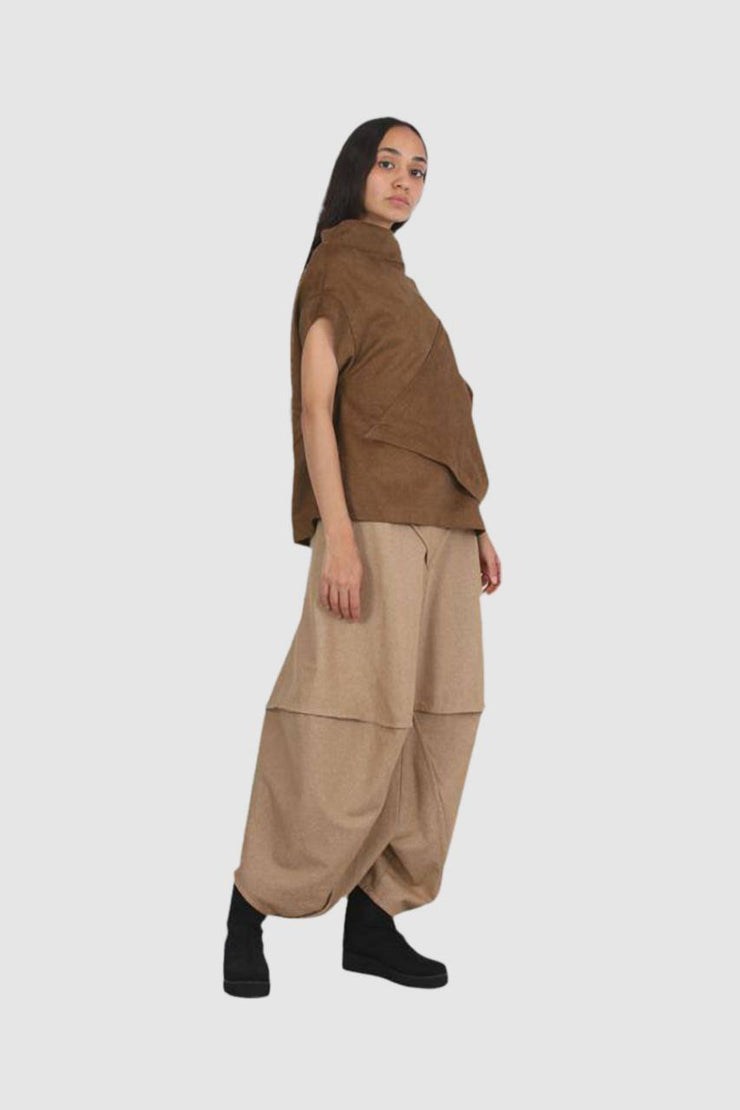 Beige Wool Horizon Harem Pants