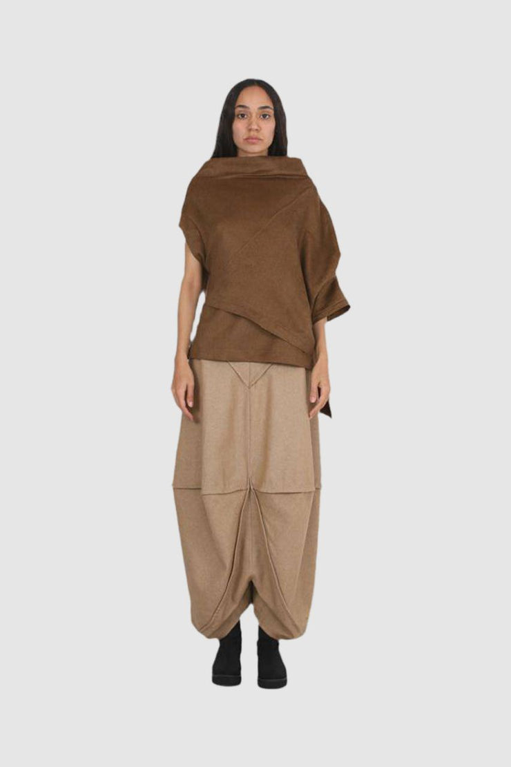 Beige Wool Horizon Harem Pants