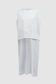 White Layered Linen Asymmetrical Top