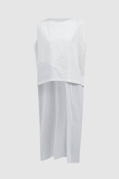White Layered Linen Asymmetrical Top
