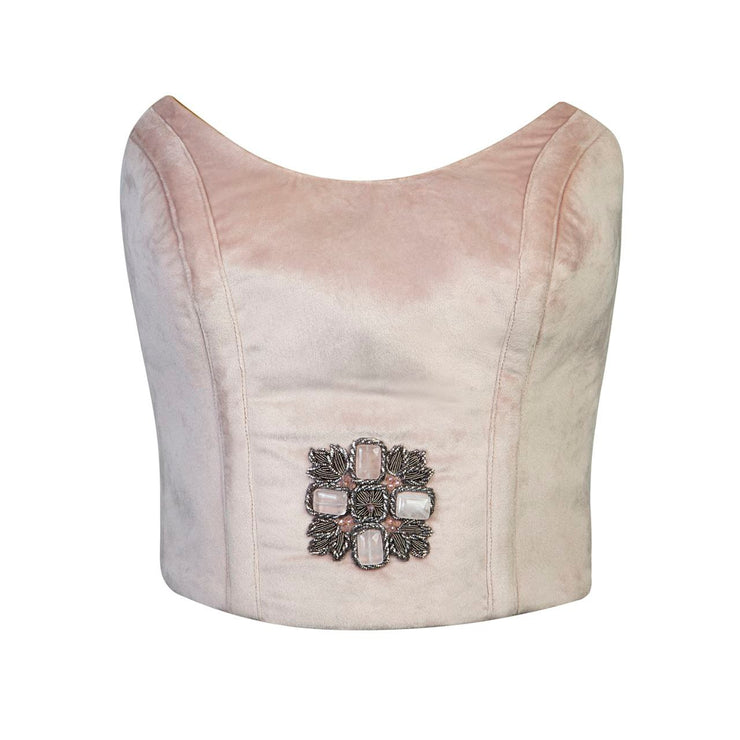 Light Pink Crown Crop Top with Sermeh Embroidery