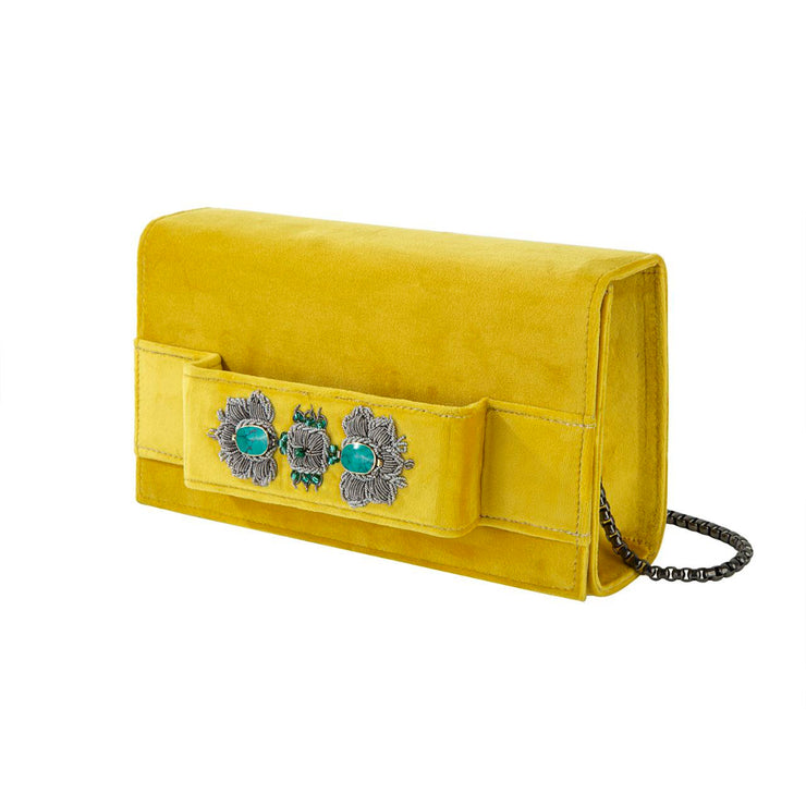 Yellow Velvet Classic Clutch with Sermeh Embroidery & handle