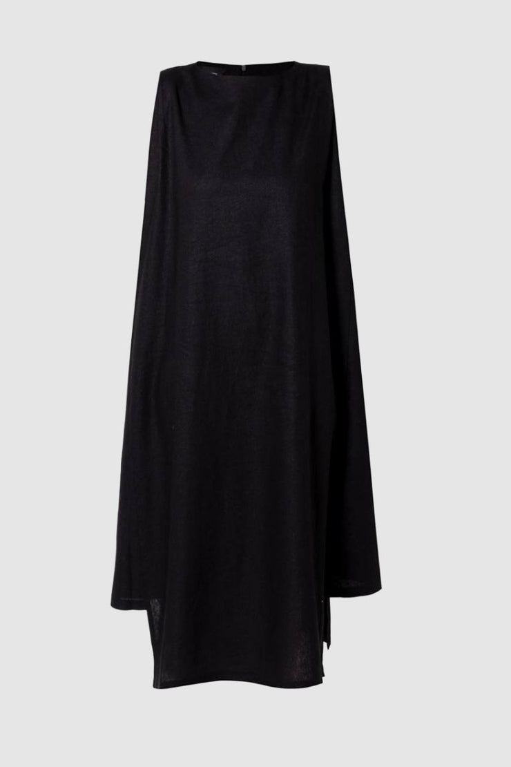 Black Step Linen Dress