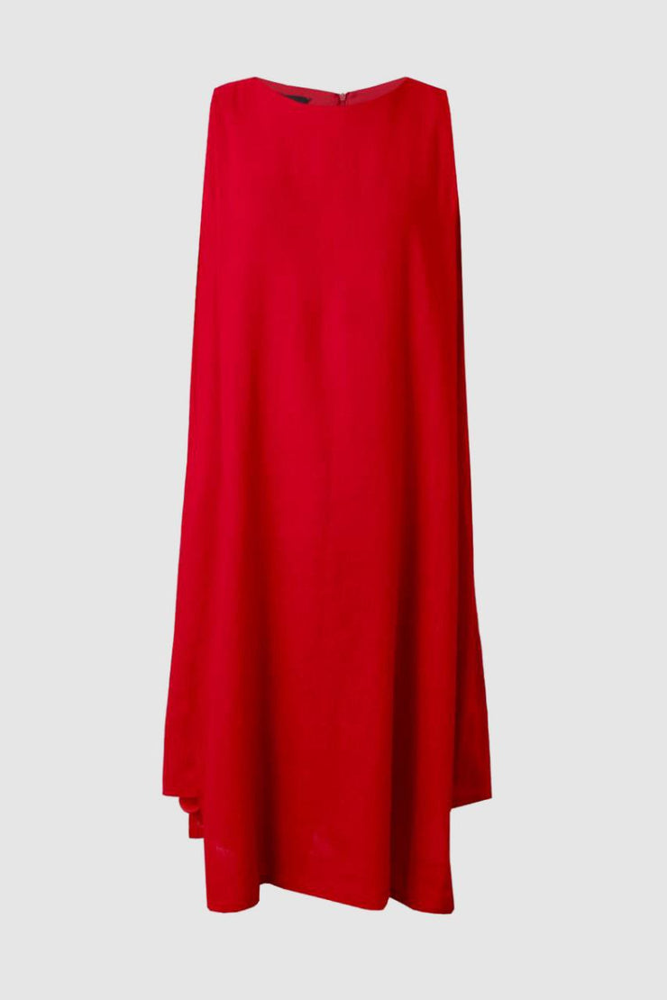Red Step Linen Dress