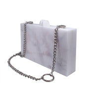 White Classic Marble Clutch with Pink and Gray Veins and Silver Chain - Shop New fashion designer clothing, shoes, bags & Accessories online - KÖWLI SHOP