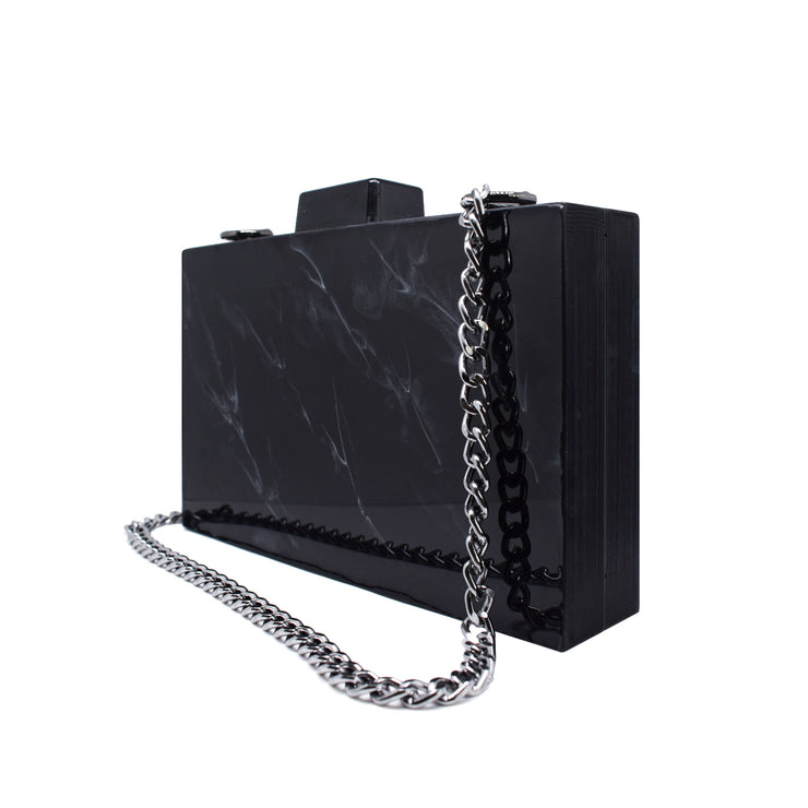Black Marble Clutch with Silver Veins and Dark Gray Chain - Shop New fashion designer clothing, shoes, bags & Accessories online - KÖWLI SHOP