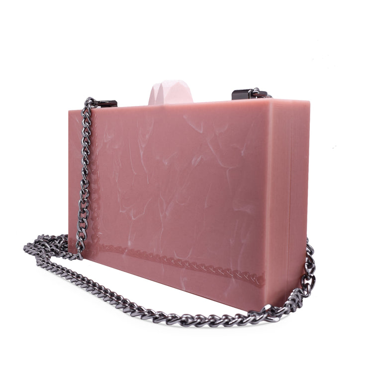 Pink Rhodonite Marble Clutch with Dark Gray Chain - Shop New fashion designer clothing, shoes, bags & Accessories online - KÖWLI SHOP