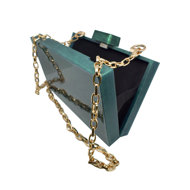 Green Malachite Classic Clutch with Golden Chain - Shop New fashion designer clothing, shoes, bags & Accessories online - KÖWLI SHOP