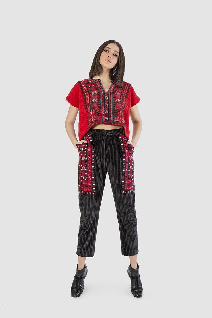 Striped Velvet Trousers - Shop New fashion designer clothing, shoes, bags & Accessories online - KÖWLI SHOP