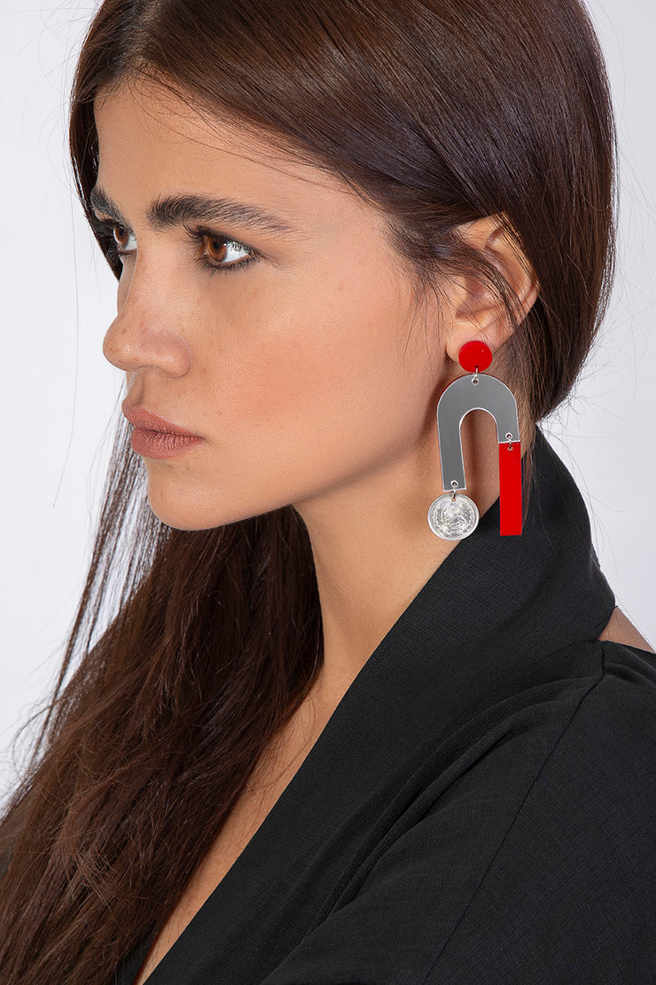 Red Horseshoe Earrings with Pahlavi Coins - Shop New fashion designer clothing, shoes, bags & Accessories online - KÖWLI SHOP