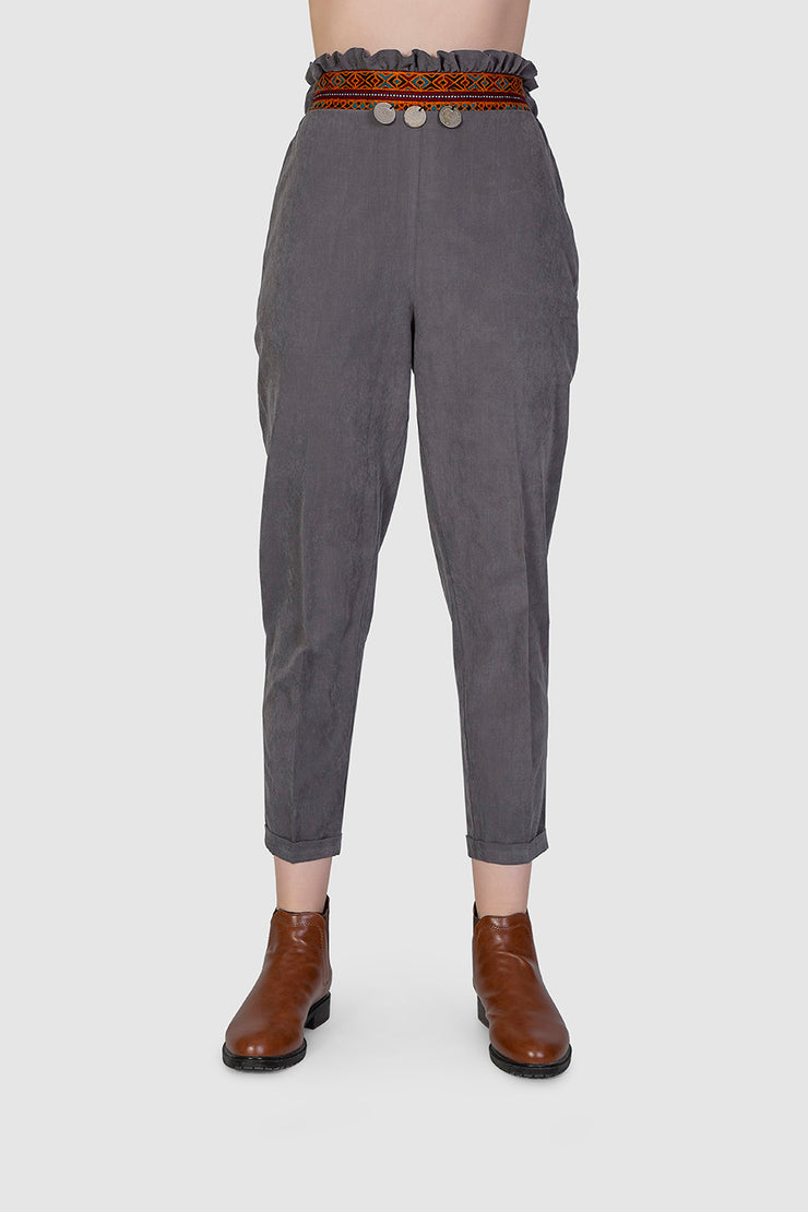 Grey Embroidered Pleat Trousers - Shop New fashion designer clothing, shoes, bags & Accessories online - KÖWLI SHOP