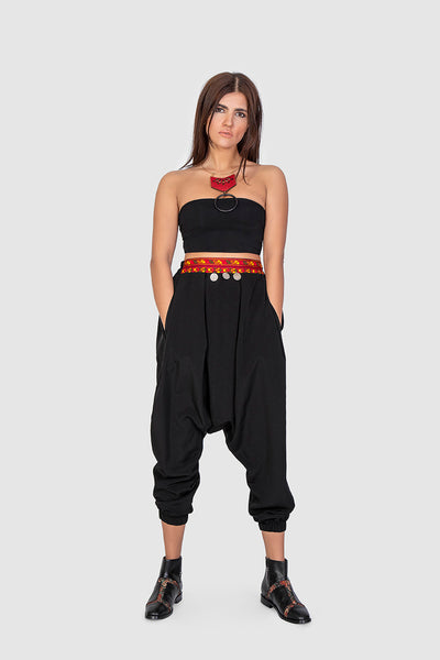 Black Embroidered Pleat Trousers - Shop New fashion designer clothing, shoes, bags & Accessories online - KÖWLI SHOP