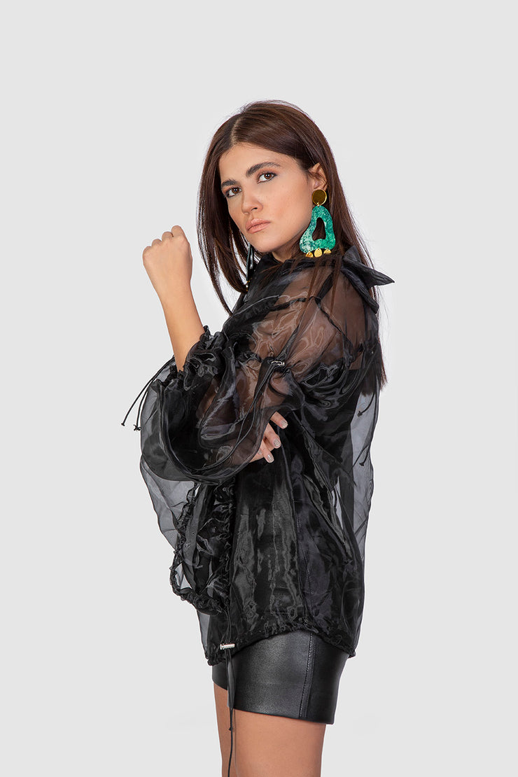 Black Organza Blouse - Shop New fashion designer clothing, shoes, bags & Accessories online - KÖWLI SHOP