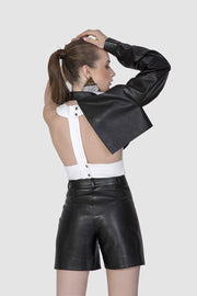 White Top with Leather Sleeve - Shop New fashion designer clothing, shoes, bags & Accessories online - KÖWLI SHOP