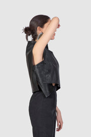 Black Leather Irregular Top - Shop New fashion designer clothing, shoes, bags & Accessories online - KÖWLI SHOP